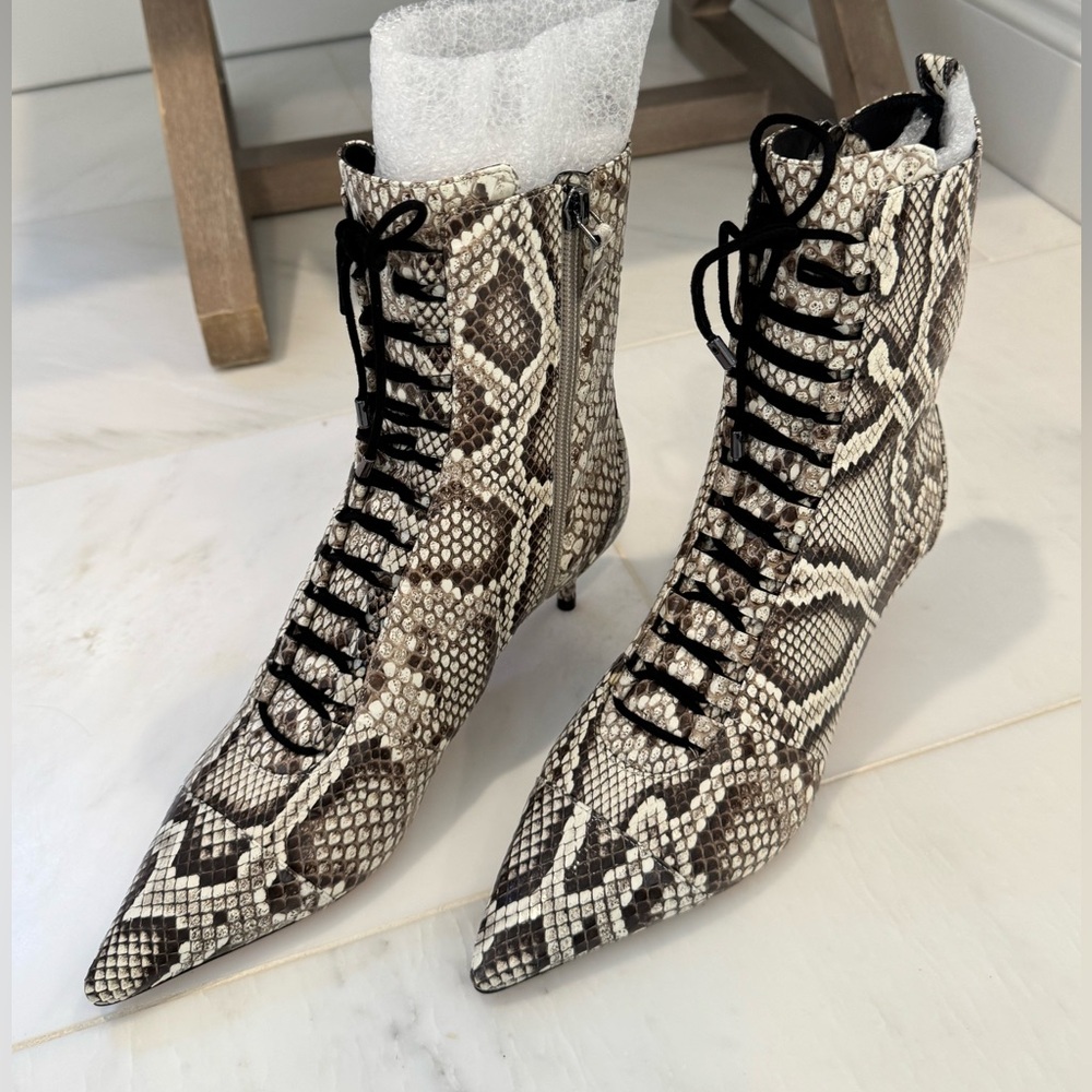 Alexandre Birman Python Snakeskin Leather Kitten Heel Boot New